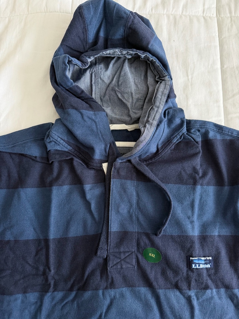 NWT L.L. Bean Men's Rugby Hoodie in Navy & Dark Navy Stripe - Picture 2 of 10
